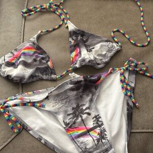 Tropical Print Bikini with Rainbow Straps